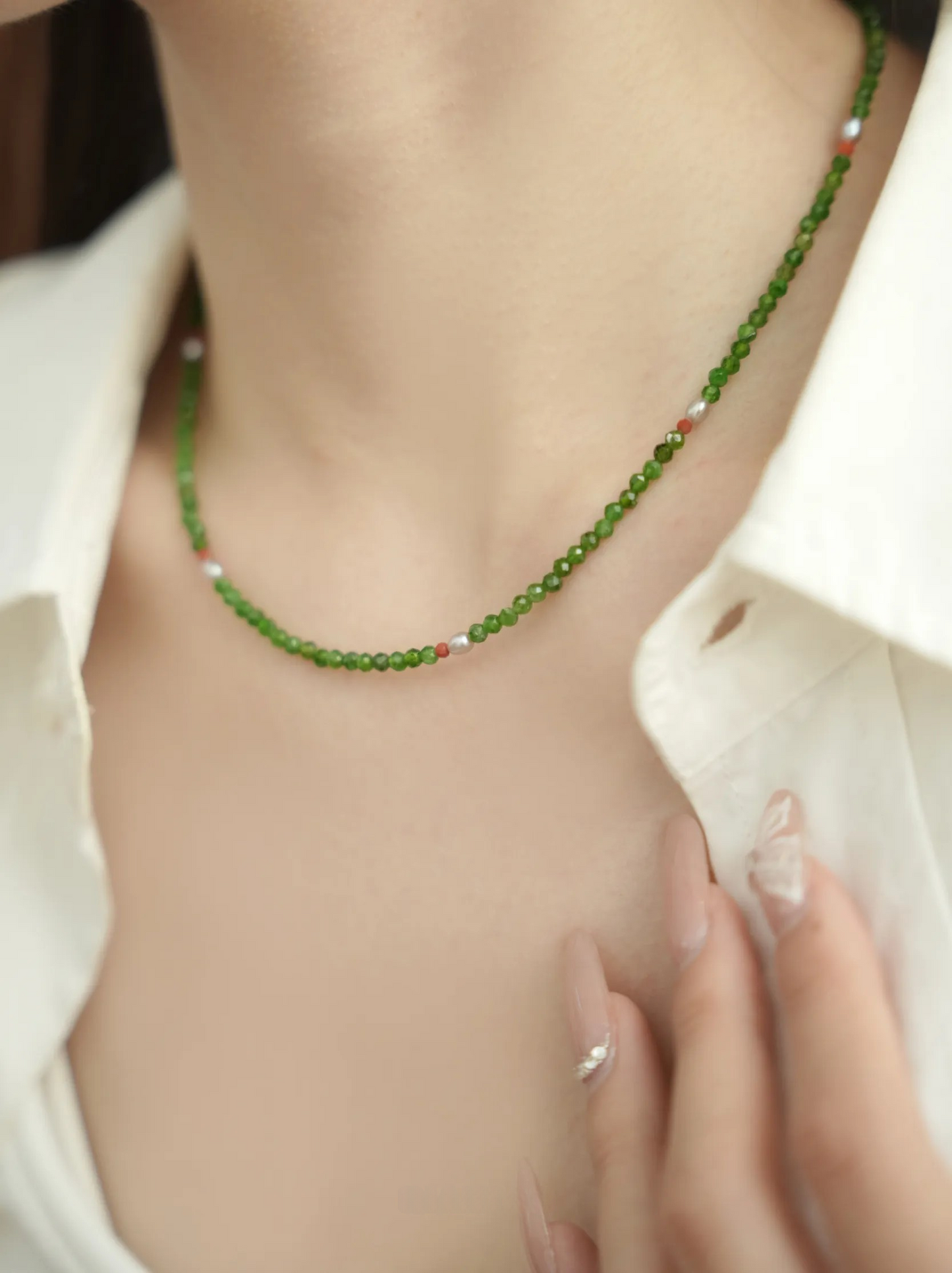 GREEN MOUNTAIN Necklace|Handmade New Chinese style Jewelry|Diopside,Agate,Pearl |