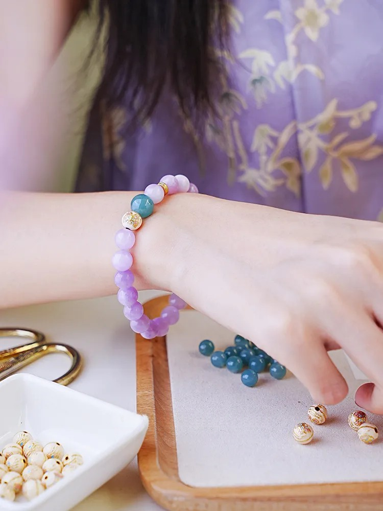 PURPLE CLOUD TERRACE Bracelet|Handmade New Chinese style Jewelry|Kunzite, Blue Water Jadeite,Silver|