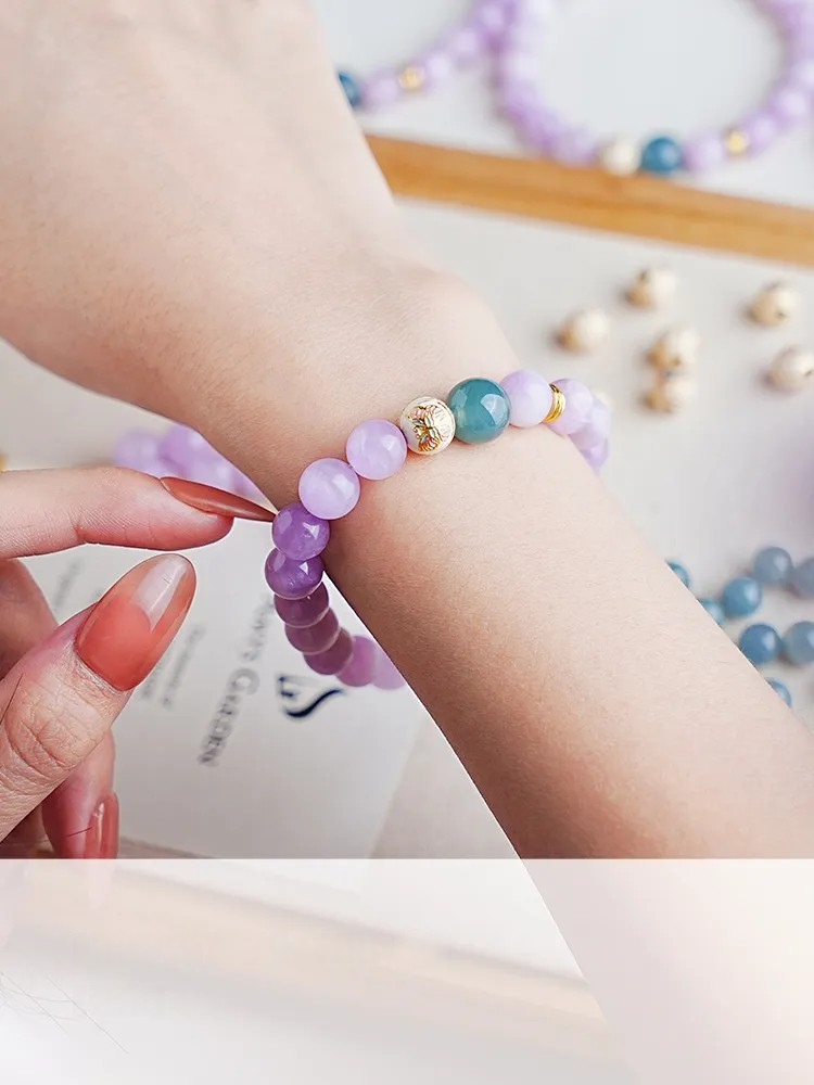 PURPLE CLOUD TERRACE Bracelet|Handmade New Chinese style Jewelry|Kunzite, Blue Water Jadeite,Silver|