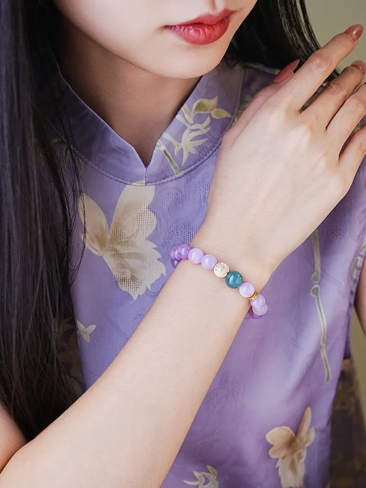 PURPLE CLOUD TERRACE Bracelet|Handmade New Chinese style Jewelry|Kunzite, Blue Water Jadeite,Silver|