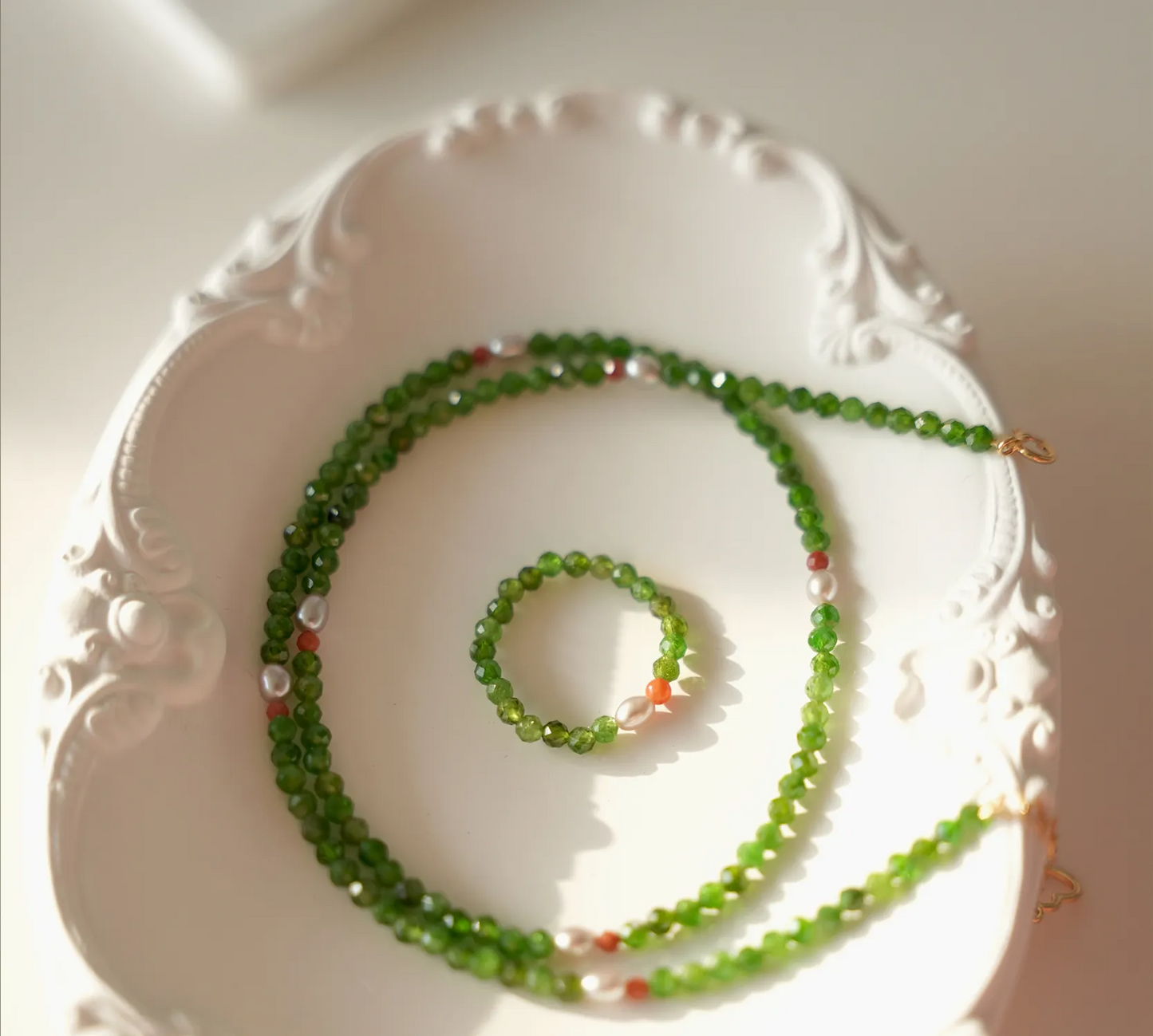 GREEN MOUNTAIN Necklace|Handmade New Chinese style Jewelry|Diopside,Agate,Pearl |