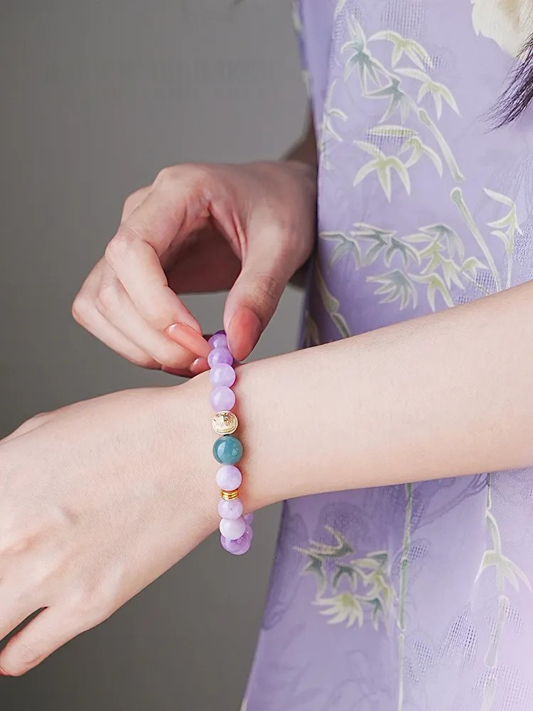 PURPLE CLOUD TERRACE Bracelet|Handmade New Chinese style Jewelry|Kunzite, Blue Water Jadeite,Silver|