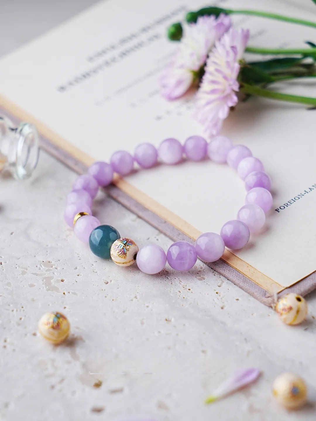 PURPLE CLOUD TERRACE Bracelet|Handmade New Chinese style Jewelry|Kunzite, Blue Water Jadeite,Silver|