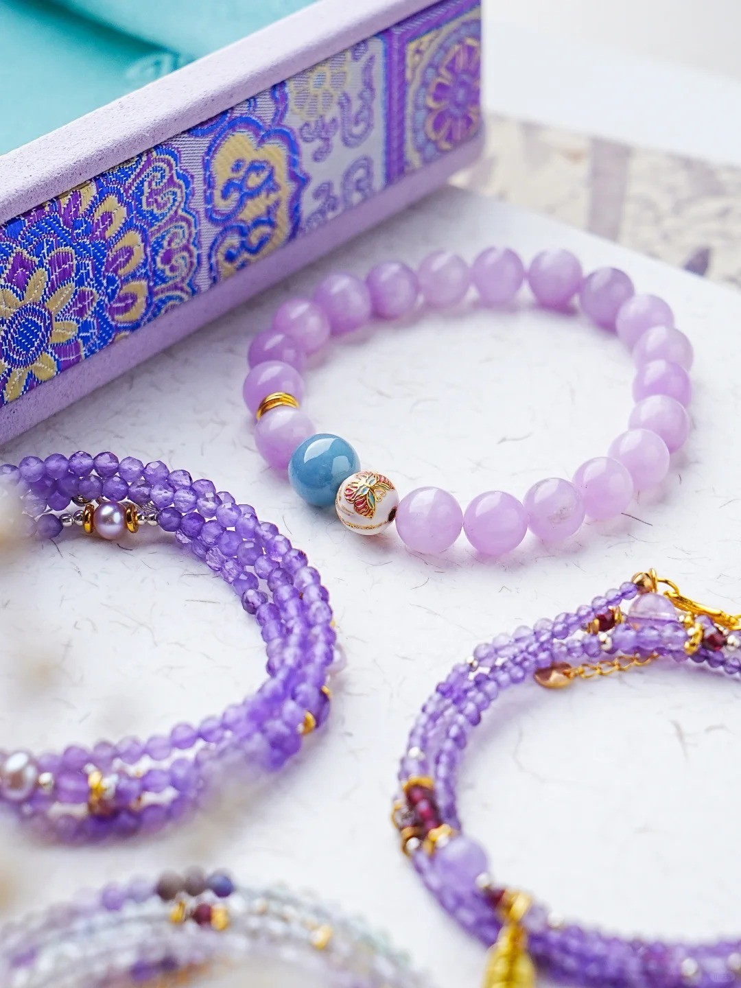 PURPLE CLOUD TERRACE Bracelet|Handmade New Chinese style Jewelry|Kunzite, Blue Water Jadeite,Silver|